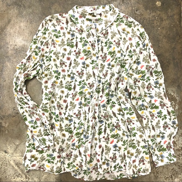 Next Floral Button Down Shirt Long Sleeve White 16 - Picture 1 of 6